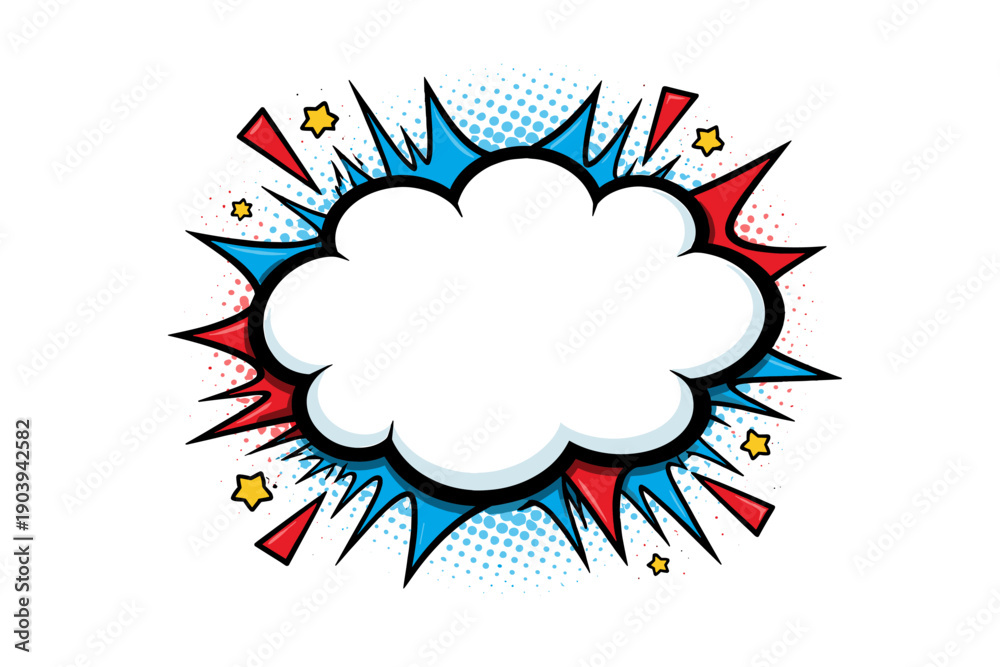 Obraz premium Colorful comic book explosion cloud with stars and rays