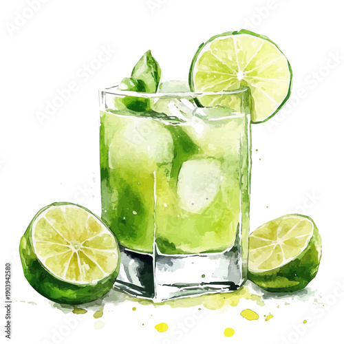 watercolor of Sweet Lime Juice draw graphic, isolated on a white background.