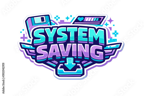 Colorful retro technology design with floppy disk and download icon