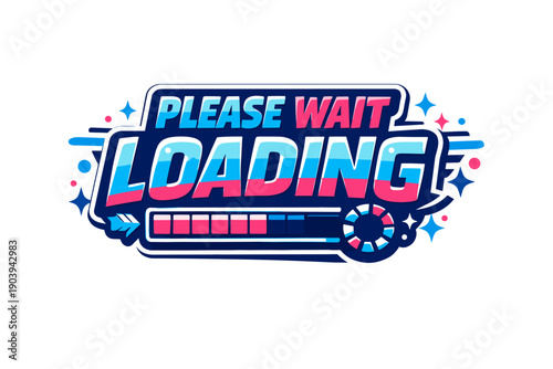 Please wait loading graphic with progress bar and sparkles