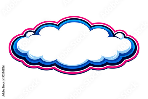 Colorful cloud design with blue and pink outlines on white background