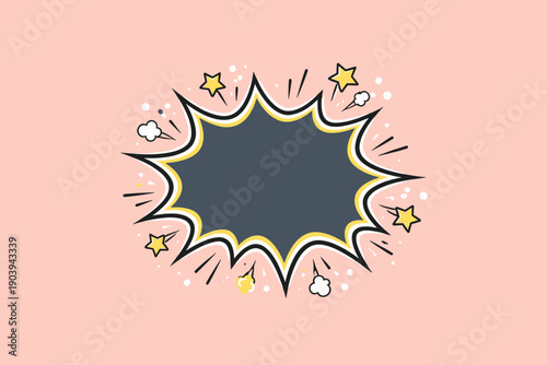 Comic style explosive burst with stars and clouds
