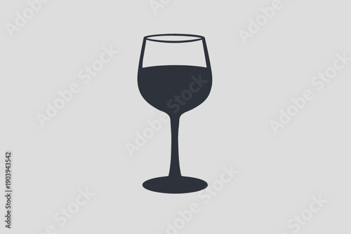 Minimalist wine glass icon with dark liquid on light background