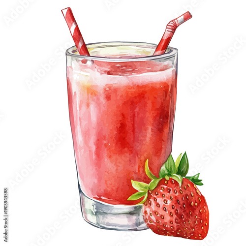 watercolor of Strawberry Juice painting, isolated on a white background.