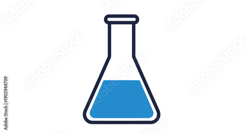 Erlenmeyer Flask with Blue Liquid, Scientific Laboratory Glassware for Experiments, Clean and Minimalist Design