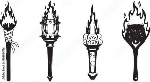Torch Fire & Flame Silhouette Icons Set