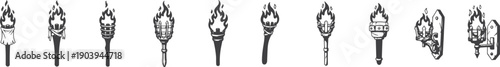 Torch Fire & Flame Silhouette Icons Set