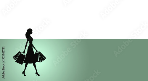 Elegant silhouette of a woman with shopping bags walking, representing consumerism and retail therapy