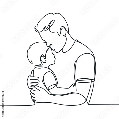 A tender moment between a father and his young child in a simple line drawing