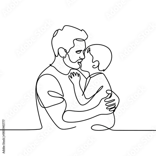 A tender moment between a loving father and his adorable baby in a simple line drawing.