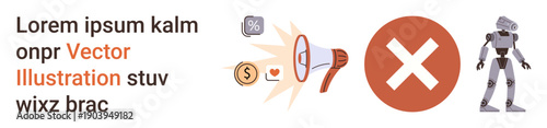 Free Download Digital marketing, technology trends, information errors, communication design, content creation, automation. Various icons including megaphone, money symbol error mark and robot. Digital marketing - GFXLoad