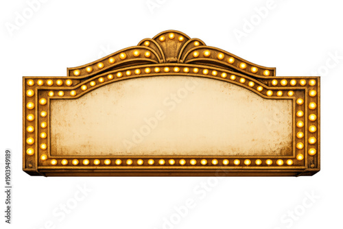 Vintage cinema marquee sign with glowing light bulbs, blank for text, retro theater banner on transparent background