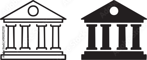 Bank Building and Government Institution Dual Mode Silhouettes on White Background