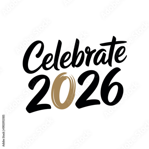 A graphic design celebrating the year 2026 with a modern and vibrant typographic style