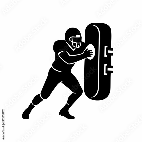 American Football Player Hitting Blocking Pad Silhouette Illustration