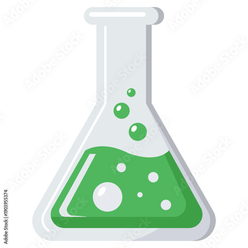 Laboratory Flask: A simplified, yet vibrant illustration of a classic laboratory flask containing a swirling, bubbling green solution, symbolizing scientific exploration and discovery.