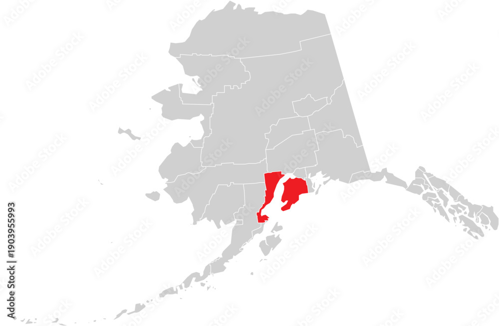 Fototapeta premium Kenai Peninsula Borough on Alaska State Map Design Editable