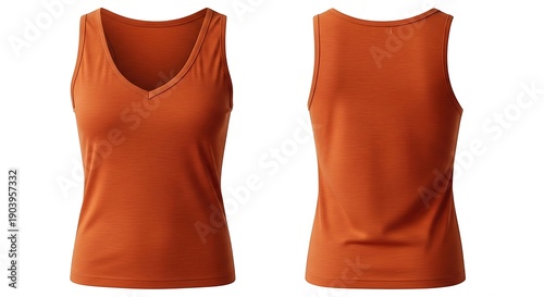 Mockup of a burnt orange color woman v-neck tank top