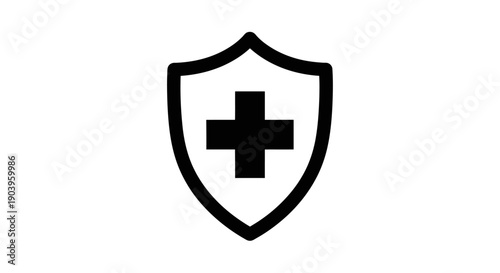 Medical cross shield icon representing health protection, safety, and security. Healthcare emergency support symbol.
