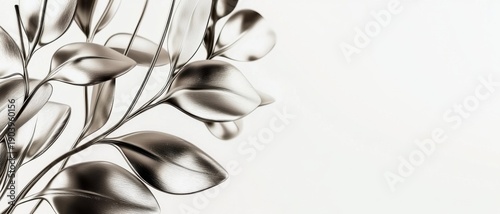 Elegant Silver Leaves on Minimalist Background for Decor