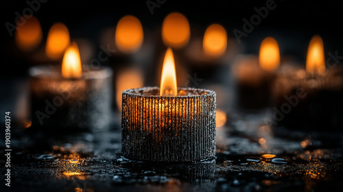 Wallpaper Mural Several lit candles with flickering flames on a dark surface. Torontodigital.ca