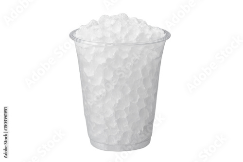Crushed ice filling transparent plastic cup