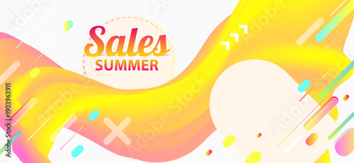 New bright juicy summer abstract fluid creative banner, trendy bright neon colors with dynamic lines