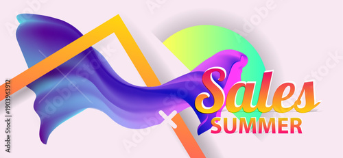 New bright juicy summer abstract fluid creative banner, trendy bright neon colors with dynamic lines