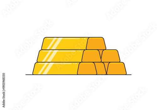 Stack of gold bars in a simple, modern, minimalist, flat, two-dimensional, artistic style, symbolizing wealth, wealth accumulation, treasure on a white background, finance, investment concep