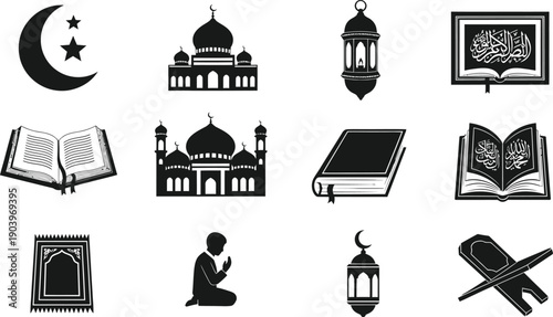 Ramadan mubarak symbols and icons for holy month of fasting
