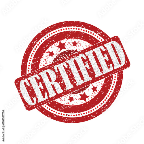 Vibrant red certified stamp on white background