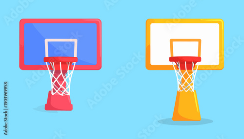 Cartoon Style Basketball Hoops on Blue Background