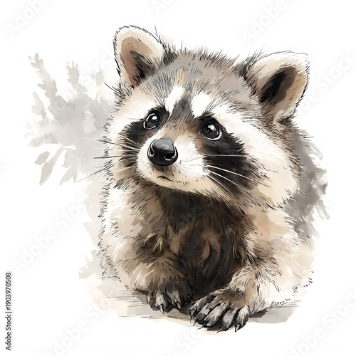 Cute raccoon watercolor portrait illustration