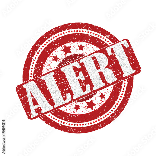 Vibrant red alert stamp with stars on a white background