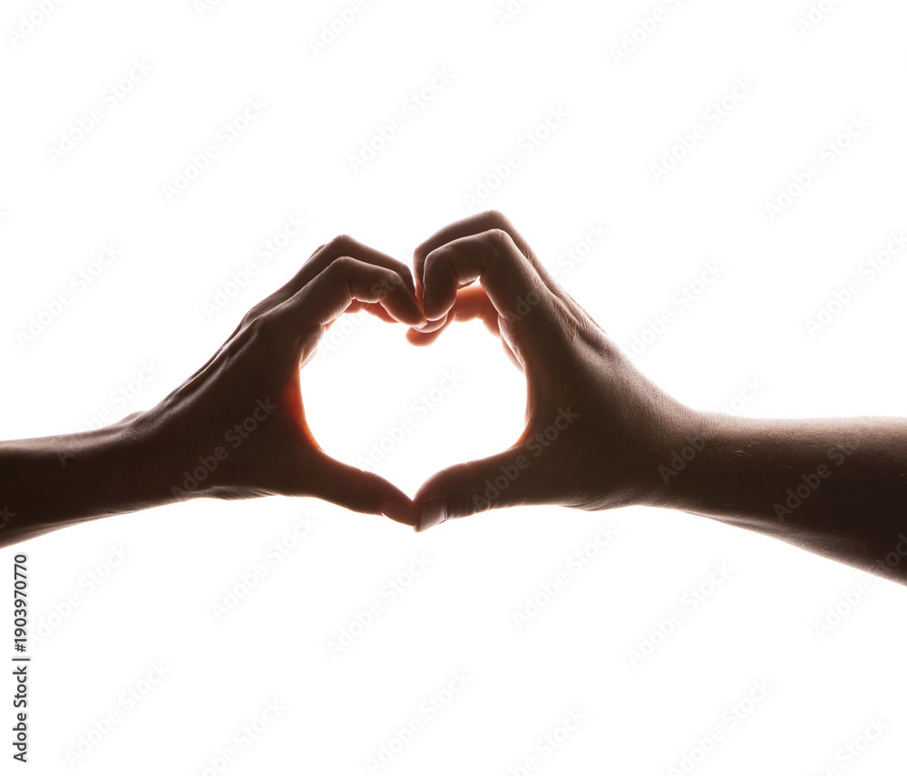 Obraz premium Love, heart, friendship concept. Girl and male hand in heart form love. Couple. Sensual. Valentines day