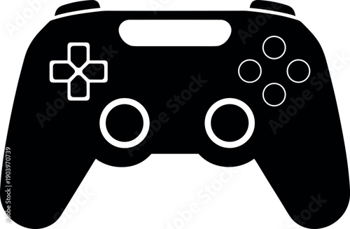 Modern Video Game Controller Icon with D-Pad and Analog Sticks, Vector Silhouette Black and White Cricut Design