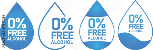 Alcohol free icons. No alcohol logo. Zero percent alcohol symbol. Vector illustration.