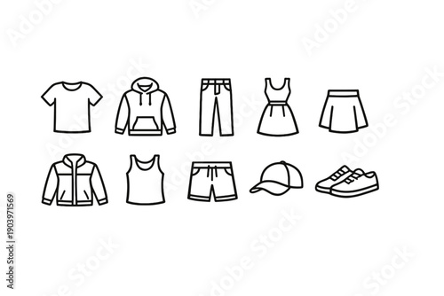Clothing and Apparel Line Icons Set for Fashion Design, Wardrobe, and Retail
