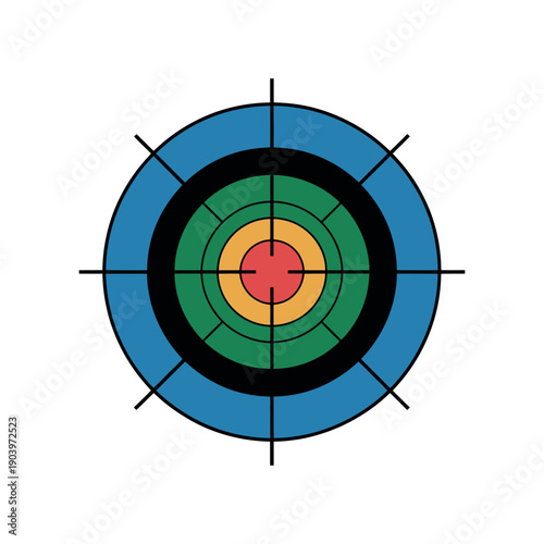 A colorful target with concentric circles and crosshairs on a white background