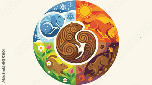 Groundhog predicting weather with changing seasons