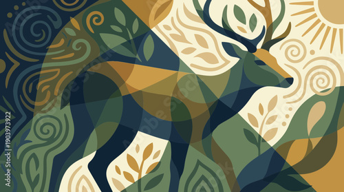 Majestic deer walking through vibrant forest with sunlit leaves