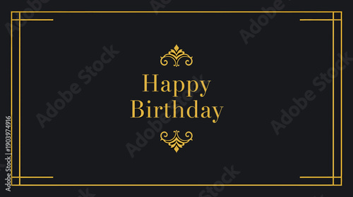 Elegant Golden Happy Birthday Greeting Card with Decorative Frame