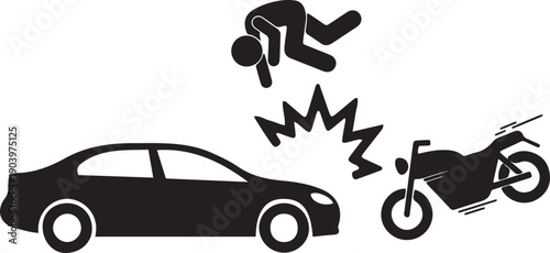 Car and Motorcycle Accident with Injured Person Falling