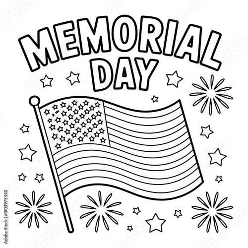 A Memorial Day coloring page featuring the American flag