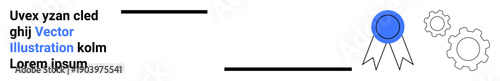 Achievement, professional development, technology, skill development, recognition, innovation. A blue certification badge with gears in grayscale. Achievement and professional development concepts