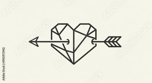 Geometric heart pierced by arrow symbol