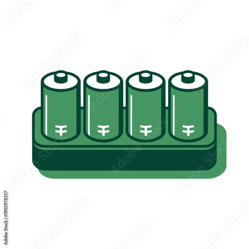 A green battery holder with four batteries