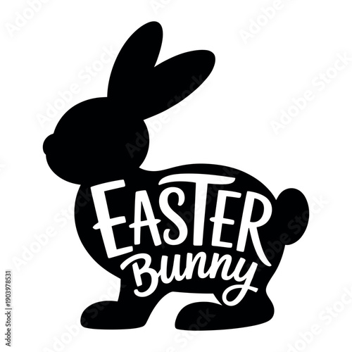 A black Easter bunny silhouette with white text