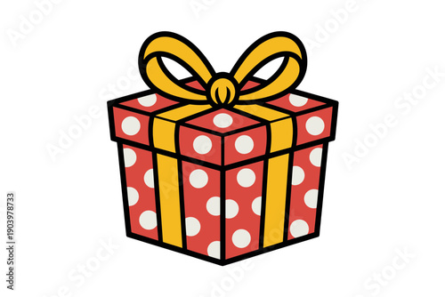 A colorful illustration of a gift box with a yellow ribbon and bow on top, perfect for celebrations and special occasions.