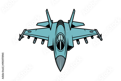 A vector graphic illustration of a modern fighter jet in flight, viewed from above, with a sleek and aerodynamic design.